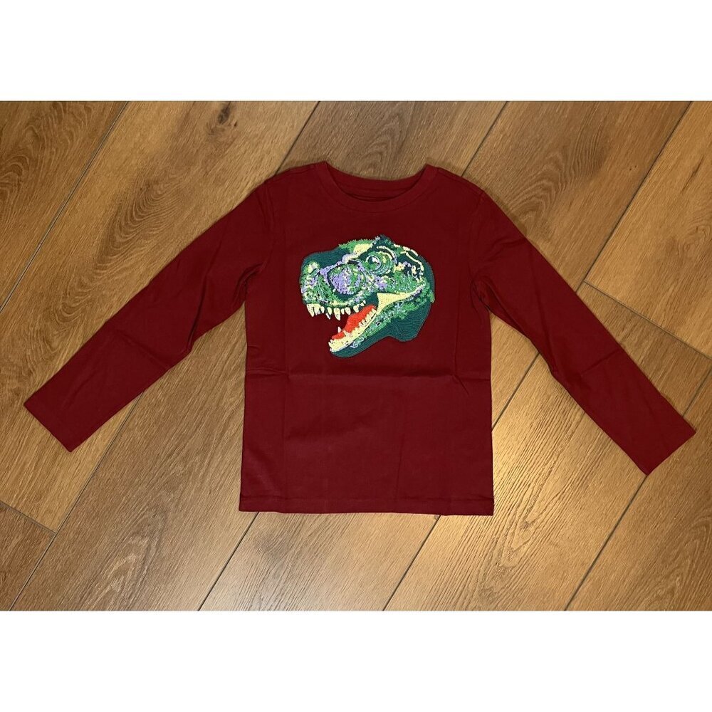 Lands' End Maroon T-Rex Embroidered Long Sleeve Tee Shirt Size M